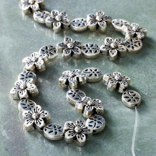 12 Pack: Silver Flower Beads by Bead Landing™